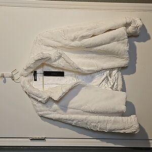 White Cropped Faux Fur Jacket